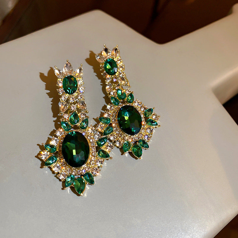 Olive Green Oval Pendant Tassel Stud Earrings – Vintage Style - view 7