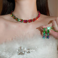 EU/US Import Rhinestone Contrast Geometric Square Necklace Set Fashionable Clavicle Chain Light Luxury Premium Necklace