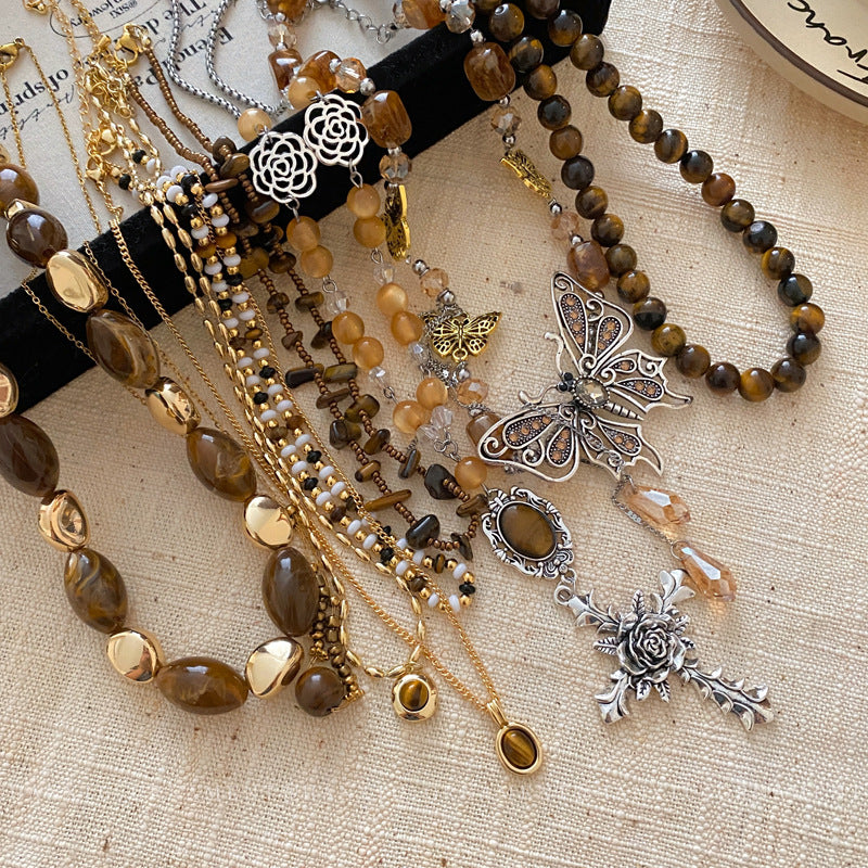 Brown Tiger's Eye Butterfly Pendant Necklace - view 2