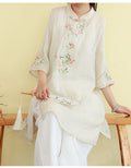 Women's Spring-Summer New Chinese Ethnic Embroidered Loose Mid-Length Long Shirt 2026 - Green