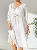 Beach Cover-Up Dress, Crochet Panel Fringe Bikini Cover