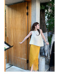 Brightening Relaxed Sleeveless Pleated Fringe Skirt + Top Set