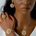 Africa Bride Overseas Bestseller La Dial Cutout Rhinestone Pendant Necklace Bracelet Set Earrings Ring Design Detail Jewelry