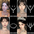 French Imperial Breeze Rhinestone Geometric Teardrop Stud Earring Necklace Set Fashionable Clavicle Chain Light Luxury Premium Necklace Women