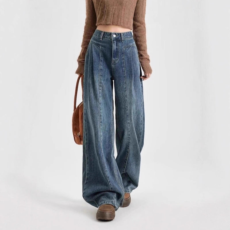 Fall Retro High Waist Loose Straight Leg Wide Leg Pants + Pants