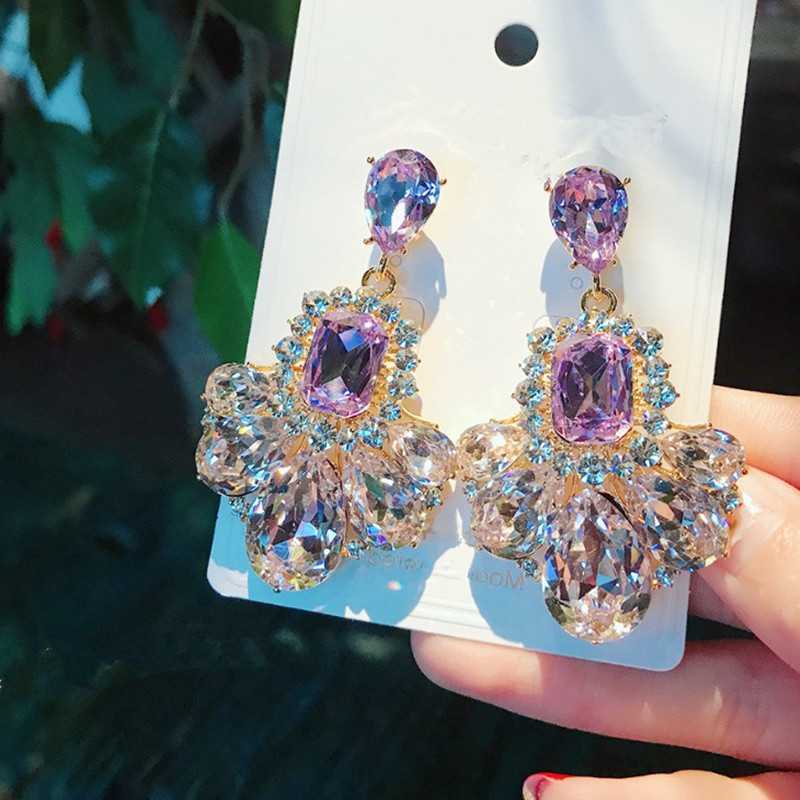 Purple Rhinestone Flower Tassel Earrings - view 9