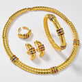 Dubai New Overseas 18K Chinese Style Plain Band Rhinestone Necklace Bracelet Set Earrings Ring Middle East Trendy Accessory Set