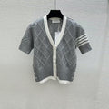 Spring School V-Neck Fake Two-Layer Color-Block Knit Top + Cardigan
