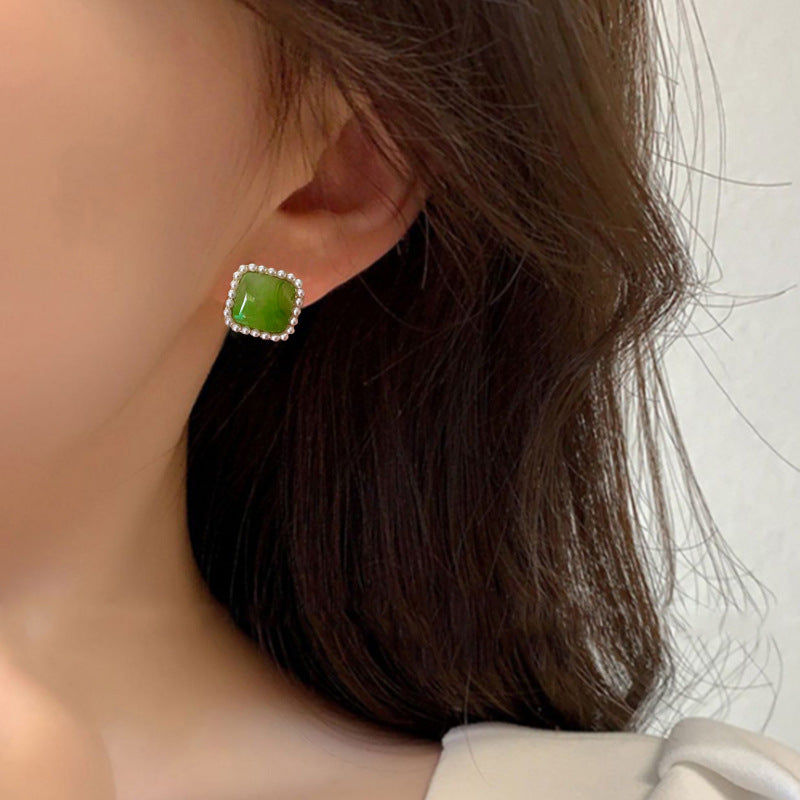 Green Floral Silver-Post Stud Earrings – Korean-Inspired Style - view 4
