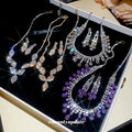 EU/US Import Exquisite Rhinestone Teardrop Fringe Stud Earring Necklace Set Fashionable Clavicle Chain Light Luxury Premium Necklace