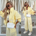 Casual Solid Zip Collar Cardigan + Elastic Cuff Pants Two-Piece Set