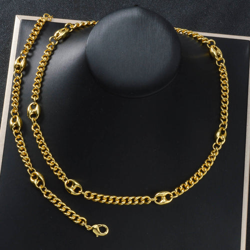 New Necklace Set Necklace Bracelet Set Retro Pig Nose Cuban Chain Choker Height Version Clavicle Chain Brass Factory Wholesale