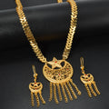 Luxury Dubai Bead Gem Jewelry Gold Plated Moon Star Cutout Necklace Earrings Set 2-Piece Set Fringe Overseas Accessory