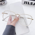 Cream White Prescription Glasses Frame Women With Rx Anti-Blue-Light Photochromic Glasses Bare Face Big Frame Display Face Slim Plano
