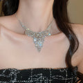 Western Imperial Breeze Rhinestone Round Flower Fringe Stud Earring Necklace Set Women Clavicle Chain Light Luxury Premium Necklace