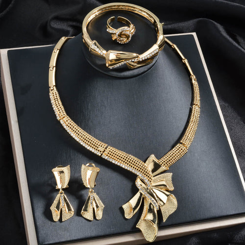 Source Overseas Ni Day Profit Asia Bead Gem Trendy Accessory Slub Chain Bow Women Statement Jewelry Set