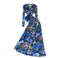 French Slimming Mesh Crew Neck High Waist Printed Tee + Long Skirt + Top 2-Piece Set
