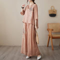 Summer Hong Kong Fashion Linen Cotton Embroidered Heavy Pants Set