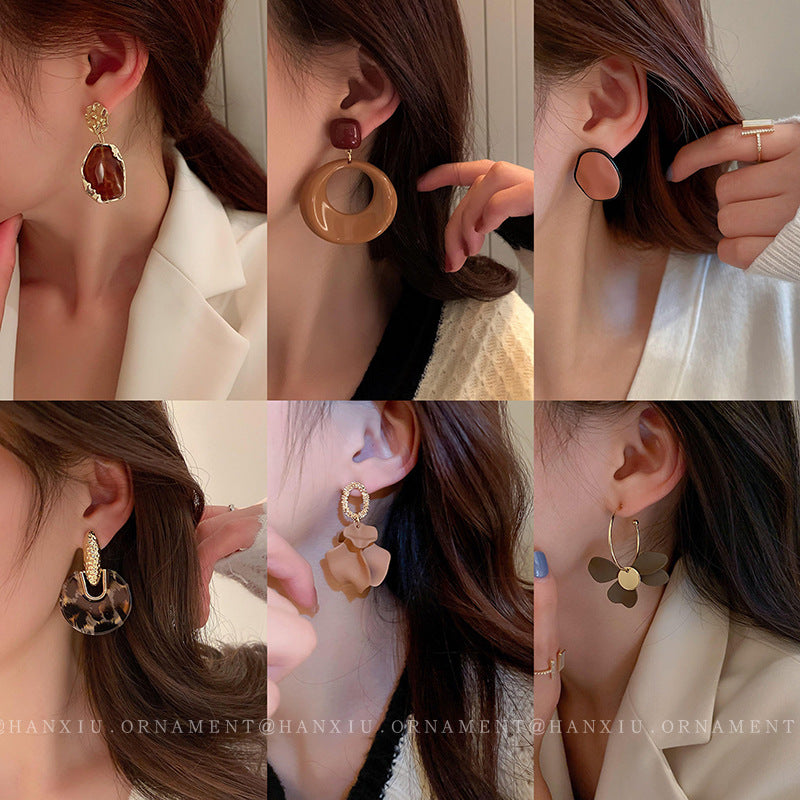 Brown Feather Heart Drop Earrings - view 4
