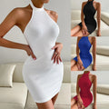Women's Backless Stand Collar Sleeveless Bodycon Party Dress