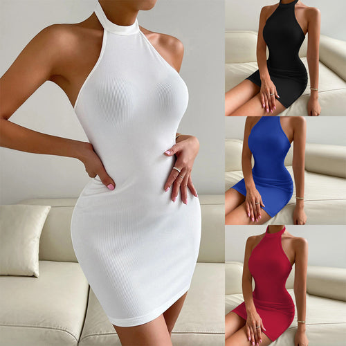 Women's Backless Stand Collar Sleeveless Bodycon Party Dress
