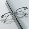 RedNote Style of Cold Tea Plano Fashionable Half-Rim Anti-Blue-Light Photochromic Glasses Retro Oval Round Glasses Frame