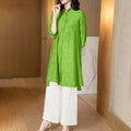 Summer Ethnic Fashion Plus Size Tencel Linen Cotton Loose Long Wide Leg Pants + Shirt 2-Piece Set