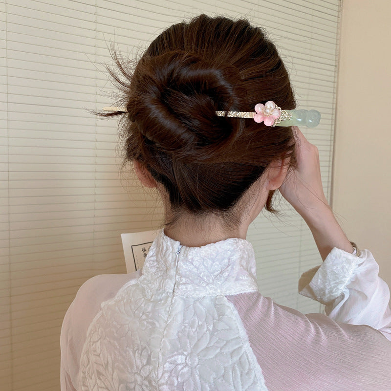 Chinese-Style Jade Rabbit Floral Hair Stick - view 2