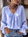 Office Versatile Long Sleeve V-Neck Pleated Loose Shirt