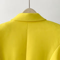 Women's Fall-Winter Fashion Elegant Wool Waist-Tie Patchwork Fitted Blazer 2026 - Yellow