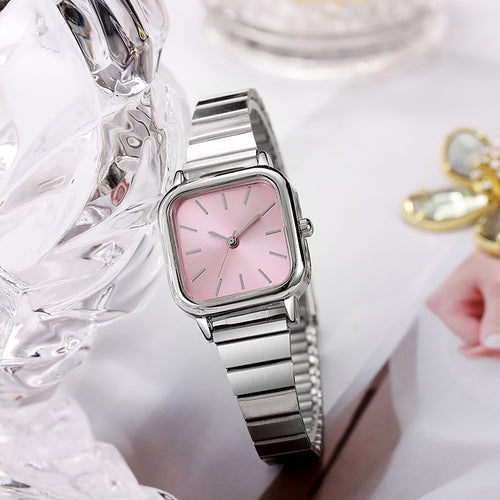 Source Factory Silver Case Pink Dial Square Steel Band Womens Watch Minimalist Breeze Women Quartz Watch In Stock Can Print logo