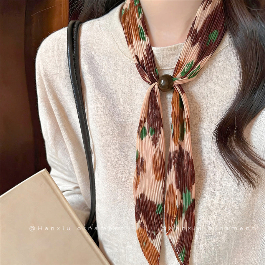 Korean Pleated Print Neck Scarf Necklace - view 3