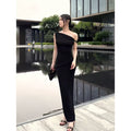 Off-Shoulder Sleeveless Slit Fitted Long Dress, Minimalist