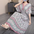 Women's Chinese French Short Sleeve V-Neck Printed Dress + Skirt 2026 - 1-1#