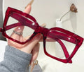 Contrast Square Big Frame Plano Women Overseas Influencer Style Blue-Light Glasses Simple Versatile Bare Face Glasses Frame