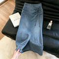 Summer Fashion Elegant High Waist Slit Hollow-Out Pattern Skirt