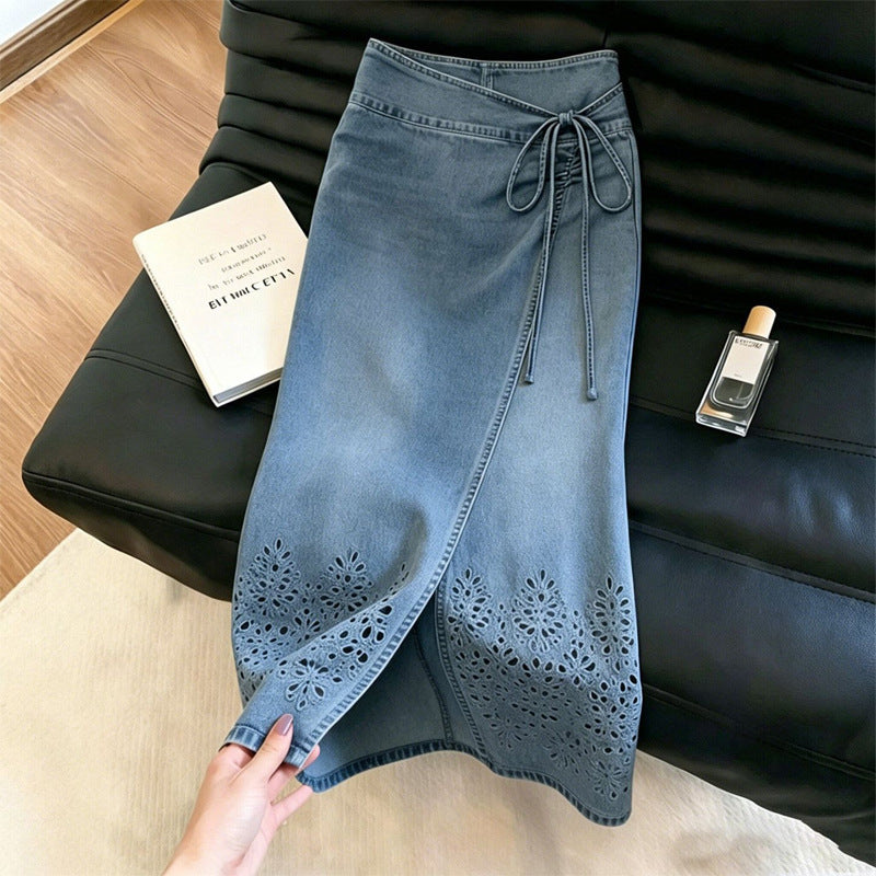 Summer Fashion Elegant High Waist Slit Hollow-Out Pattern Skirt