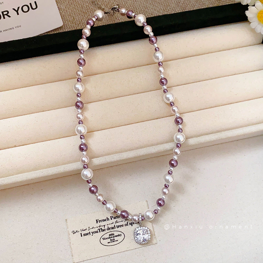 French Pearl Square Zircon Jewelry Set - view 4