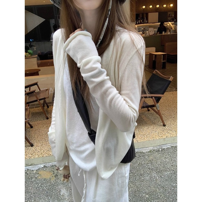 Women's Spring Korean Fashion Knit Sun-Protection Lightweight Cardigan + Top 2026 - Apricot