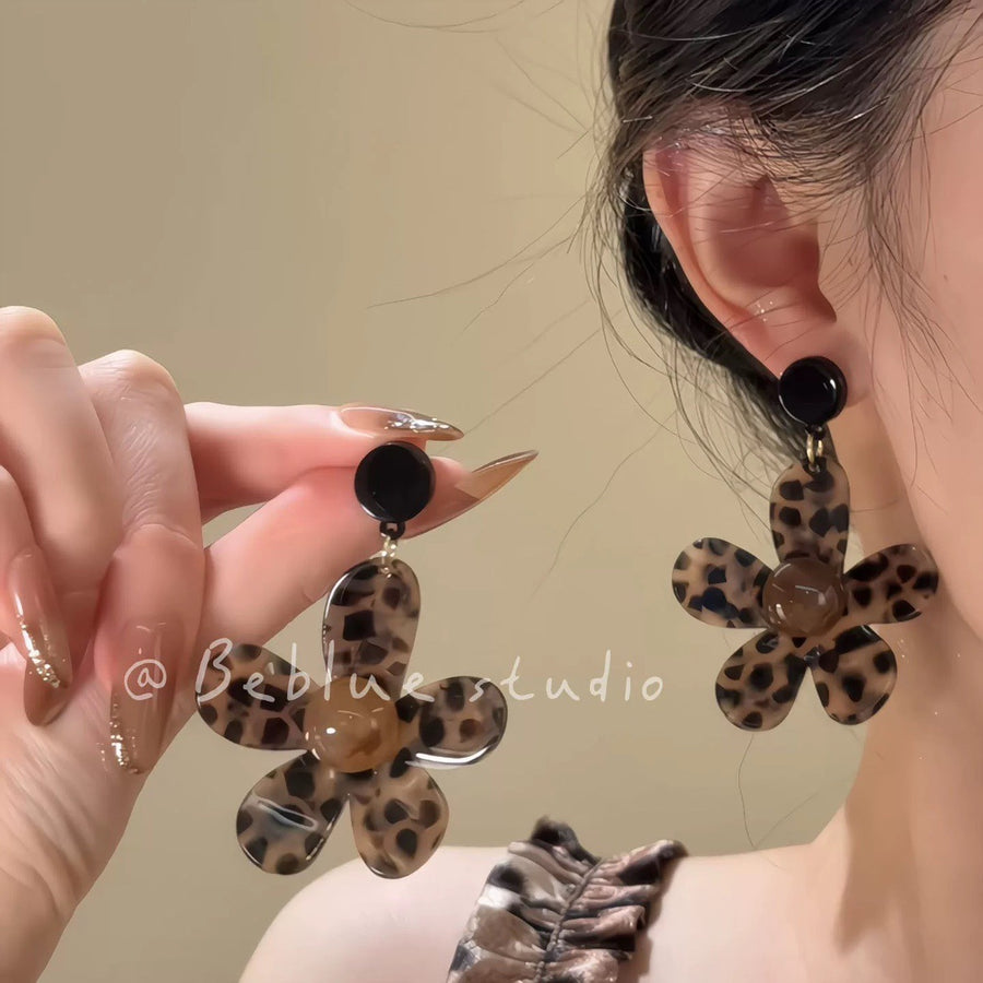 Vintage Leopard Print Flower Stud Earrings - view 6