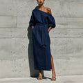 Elegant Slimming Tie-Front Waist-Tie Slit Dress