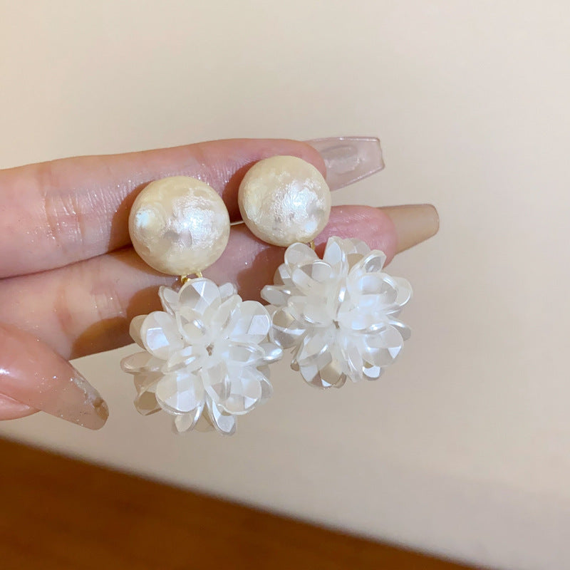 French Rhinestone Flower Round Pearl Earrings - view 7