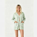 Casual Fashion Long Sleeve Patchwork Fringe Cardigan + Shorts Set