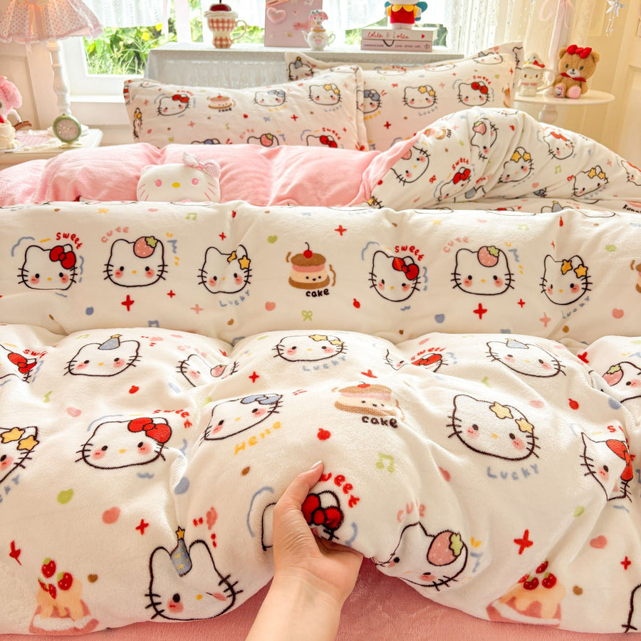 Strawberry Sky Pink Fleece-Lined Cotton 4-Piece Bedding Set - view 2