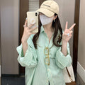 Women's Spring-Summer Korean Long Sleeve Striped Sun-Protection Lightweight Cardigan - Light Green