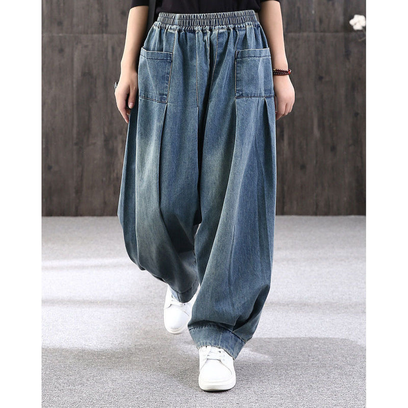 Spring Artistic Casual Plus Size Loose Lantern Harem Pants + Pants