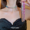Rhinestone Emerald Square Stud Earring Necklace Set Accessory Women Imperial Breeze Earrings Light Luxury Premium Jewelry Set Wholesale