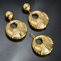 Vintage Breeze Personality Statement Ribbed Earrings Necklace Elegant Feel Copper Gold Plated Accessory 2-Piece Set Overseas Jewelry
