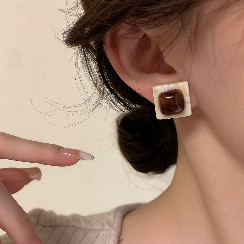 Vintage Brown Color-Block Statement Earrings - view 2
