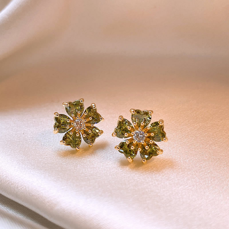 Emerald Green Oval Rhinestone Stud Earrings - view 7